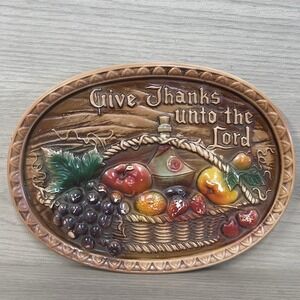 Vintage Wall Hanging Japan Give Thanks Unto The Lord Cornucopia Fruit 1970s